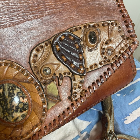 VTG Elephants 1970’s Gem Crossbody Leather Bag - Picture 7 of 12
